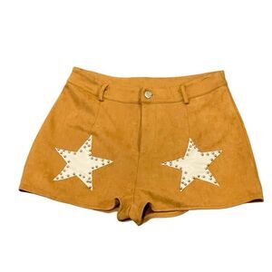 Saints & Hearts Women's Tan Faux Suede Star Shorts Camel Size Medium